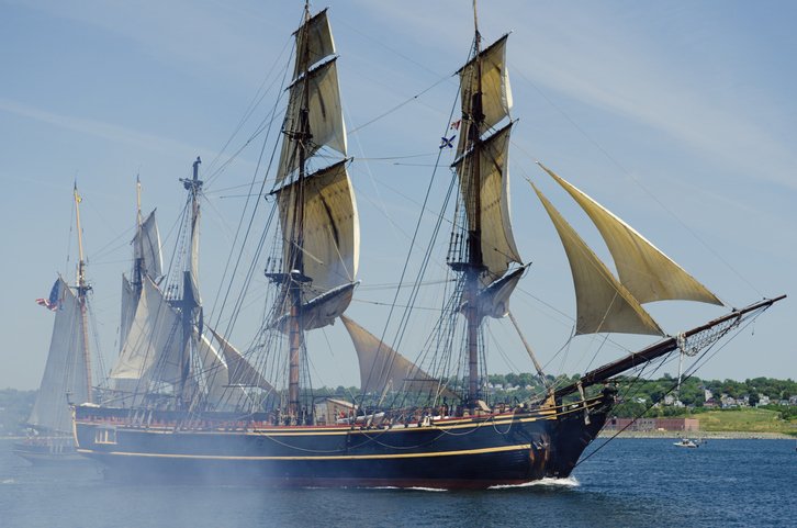 Tall ships visit Nova Scotia harbour, Annapolis Royal, NS.